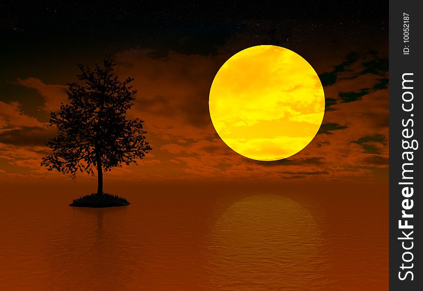 Tree over sea on sunset