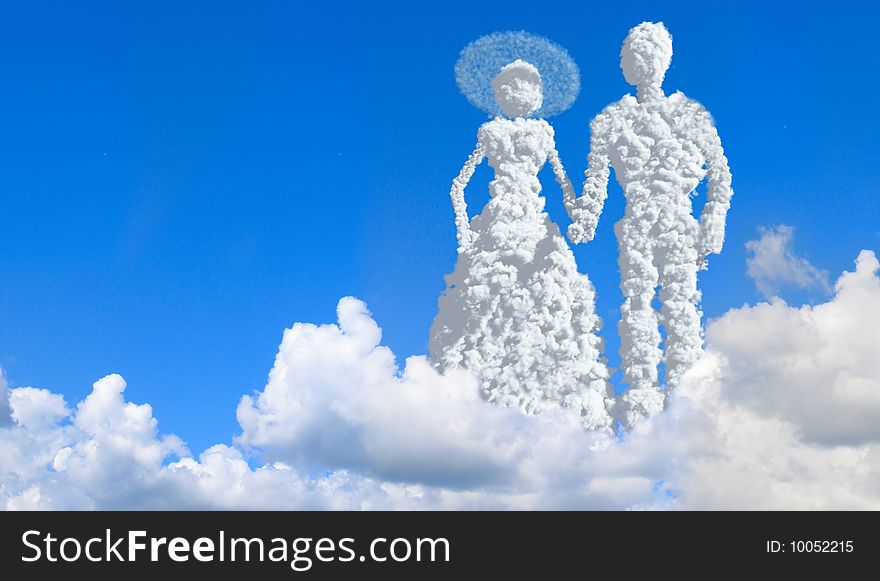 Wedding. couple in clouds.