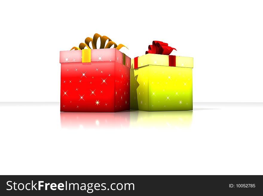 Gift boxes - 3d isolated illustration (wedding / christmas / valentine's day). Gift boxes - 3d isolated illustration (wedding / christmas / valentine's day)