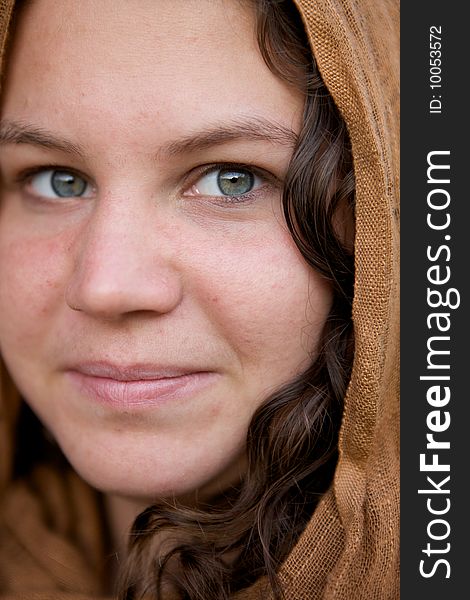 A Beautiful Girl with a cloth hood and green eyes. A Beautiful Girl with a cloth hood and green eyes