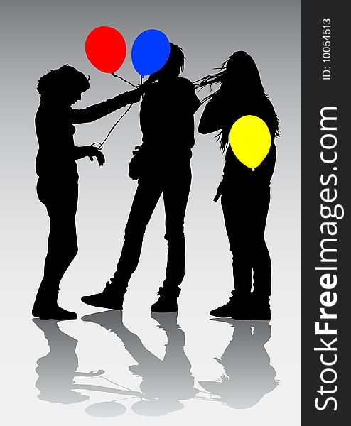 Vector image of girls with balloons