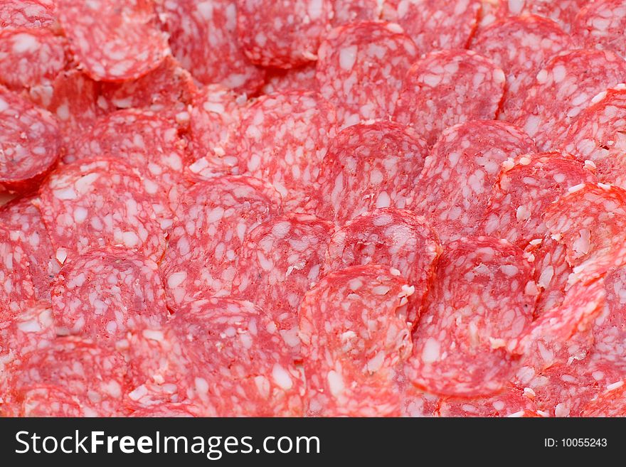 Close up of the sliced smoked sausage for the background