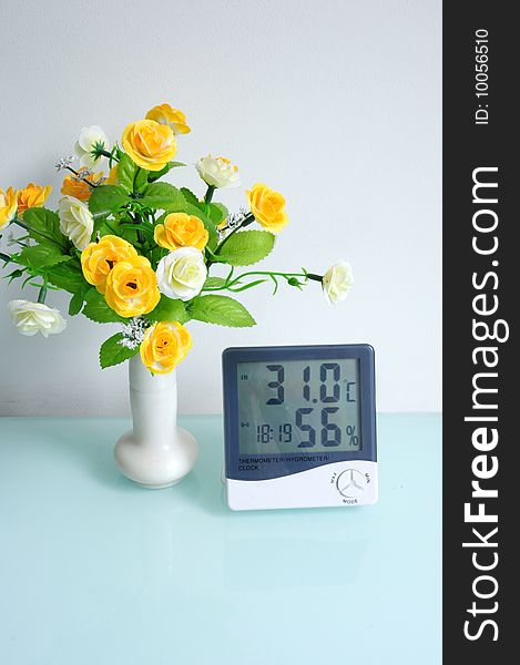 Digital thermometer with the hygroscope and clock.