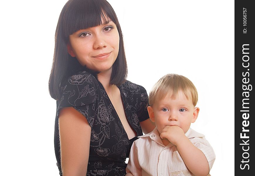 The little boy with mum on the white background. The little boy with mum on the white background