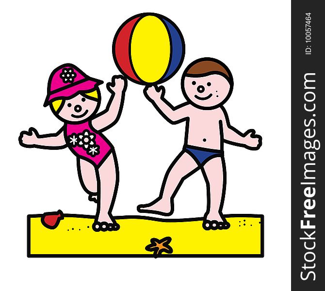 Boy and girl playing with beachball. Boy and girl playing with beachball
