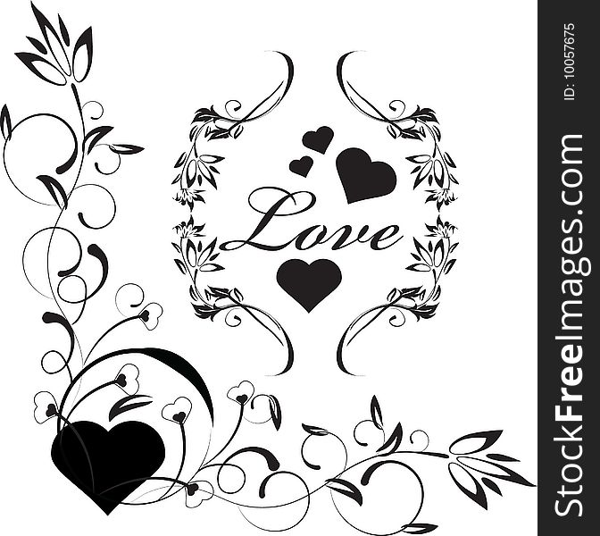 A set of floral love art design. A set of floral love art design