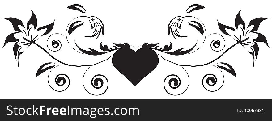 A floral design of leaves, heart, petals, and flower. A floral design of leaves, heart, petals, and flower