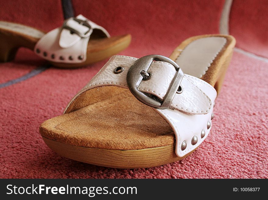 Two Beautiful white sandal summer leather shoes. Two Beautiful white sandal summer leather shoes