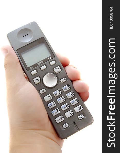 Dect Phone in hand isolated on a white background