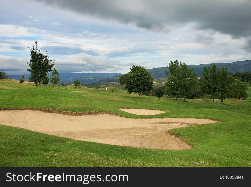 Bank of sand in golf course. Bank of sand in golf course