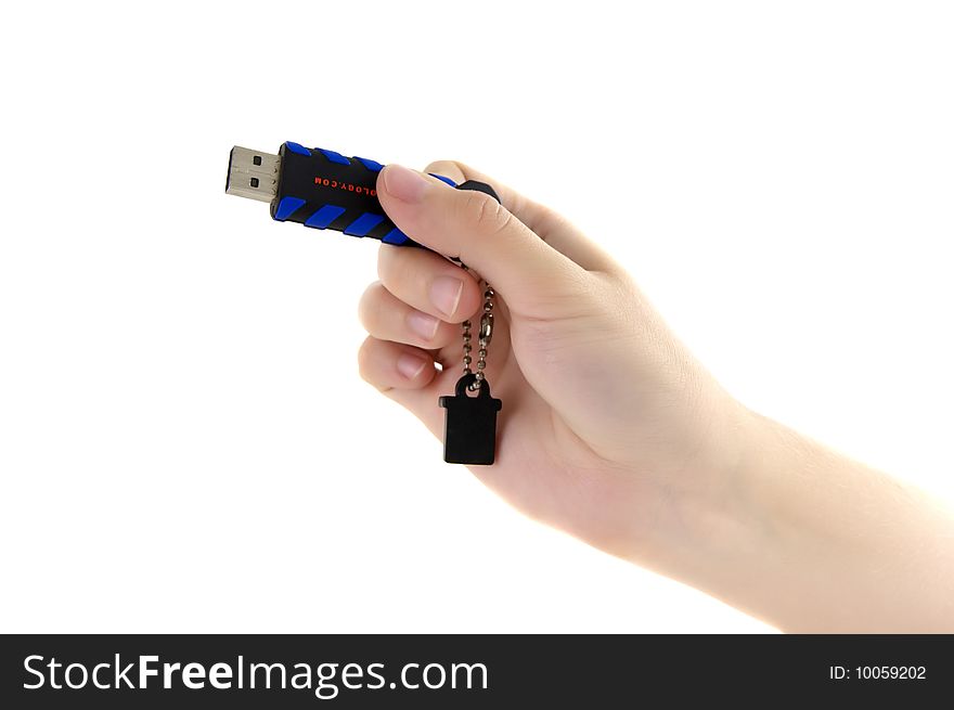 Flash card in hand isolated on a white background