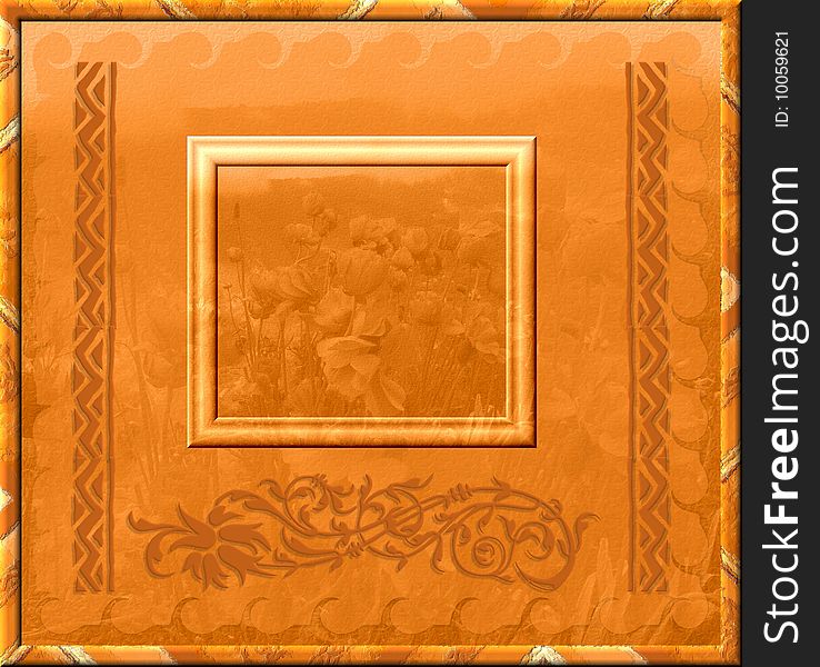 Abstract orange floral frame -illustration. Abstract orange floral frame -illustration