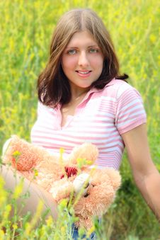 Girl With Teddy Bear Stock Photography