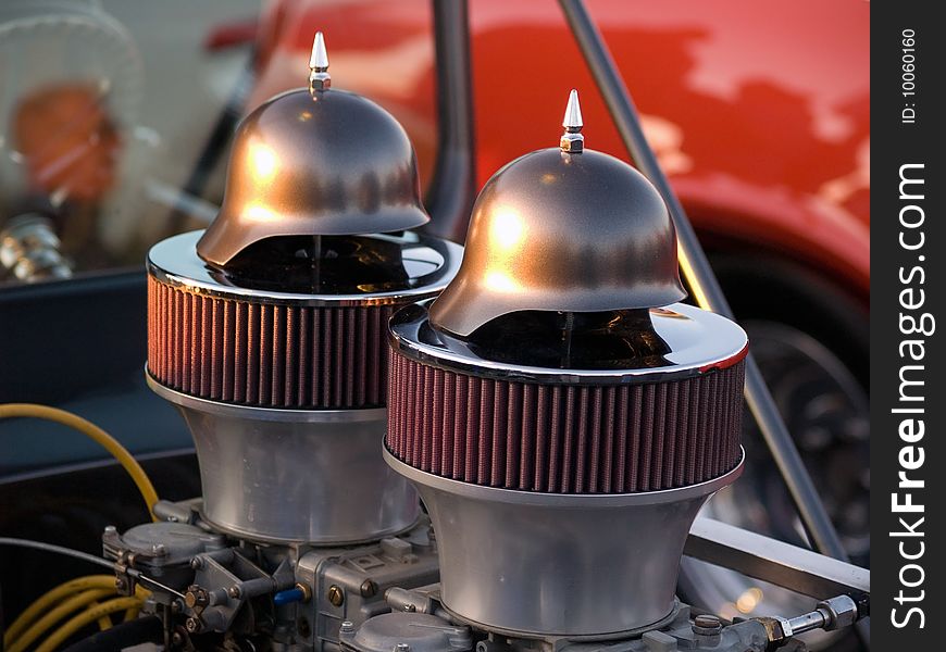 Mini german helmets on car air intakes. Mini german helmets on car air intakes.