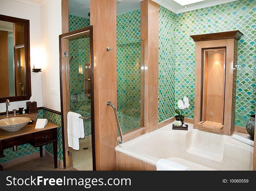 Modern interior of resort's bathroom