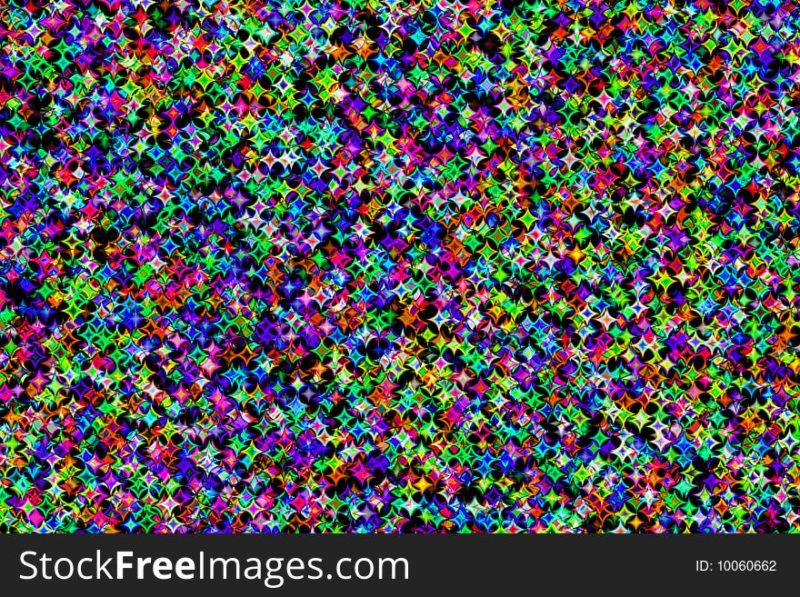 An illustration of multicolored stars over black background