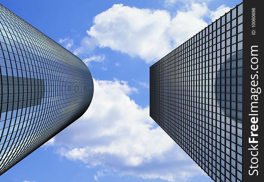 Tall buildings 3d render with clouds in the sky. Tall buildings 3d render with clouds in the sky