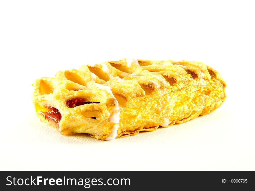 Raspberry and custard danish with clipping path on a white background. Raspberry and custard danish with clipping path on a white background