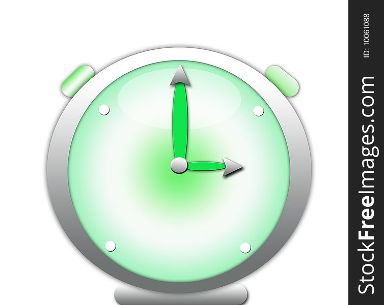 Illustration of green clock on white background