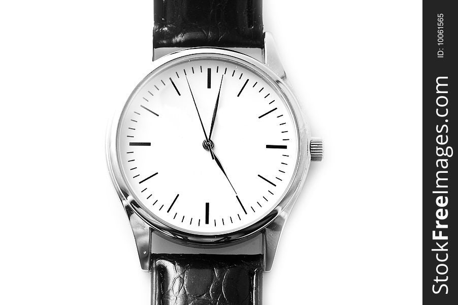 Clock-face with a black small strap on a white background