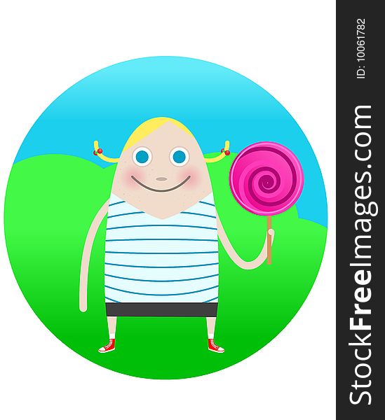 Illustration of a girl holding a big lollipop. Illustration of a girl holding a big lollipop