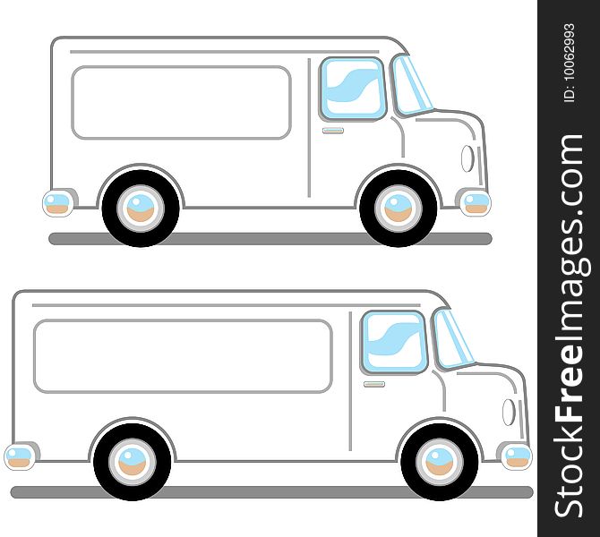 Cartoon image of two repair or cargo vans. Cartoon image of two repair or cargo vans