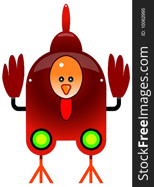 Cartoon image of a chicken inspired robot character. Part of a group of BOT images. Cartoon image of a chicken inspired robot character. Part of a group of BOT images