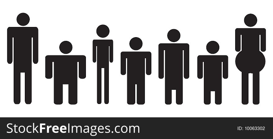 Vector image of seven men in a line