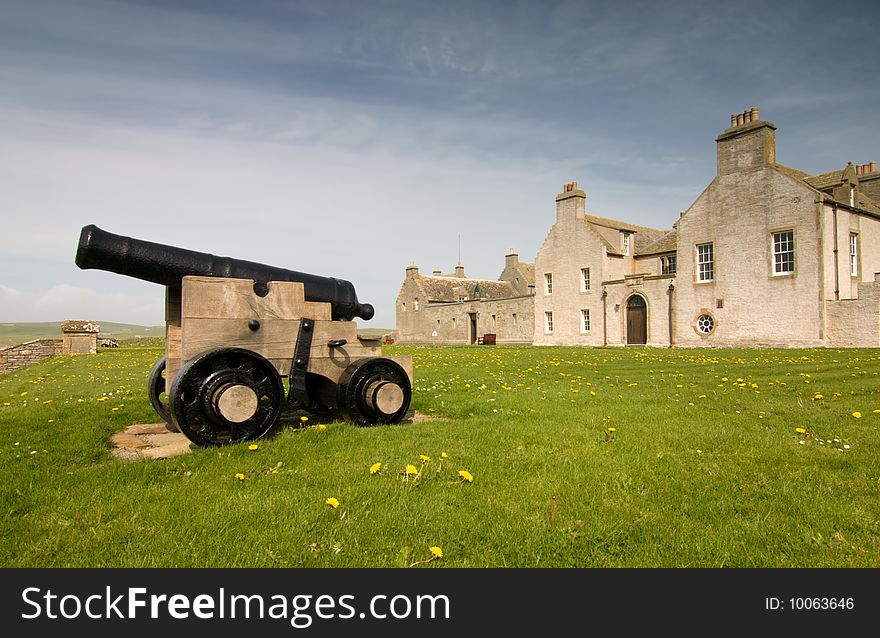 Castle cannon in scotland near Skaill House