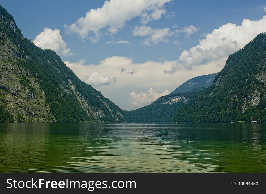 Konigssee - the deepest lake in Germany, surrounded by bavarian alps. Konigssee - the deepest lake in Germany, surrounded by bavarian alps