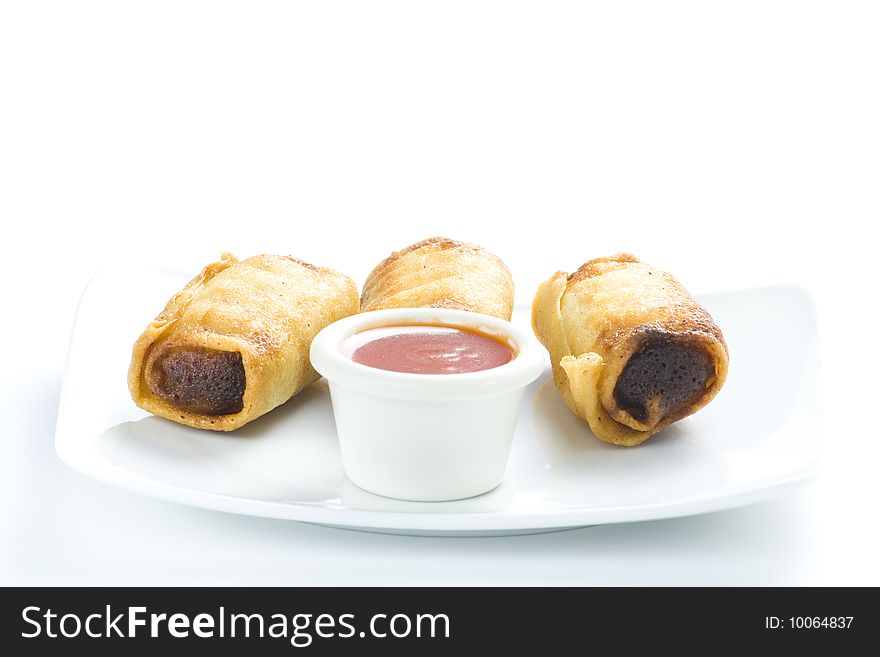 Delicious	
spring rolls  traditional china cuisine isolated