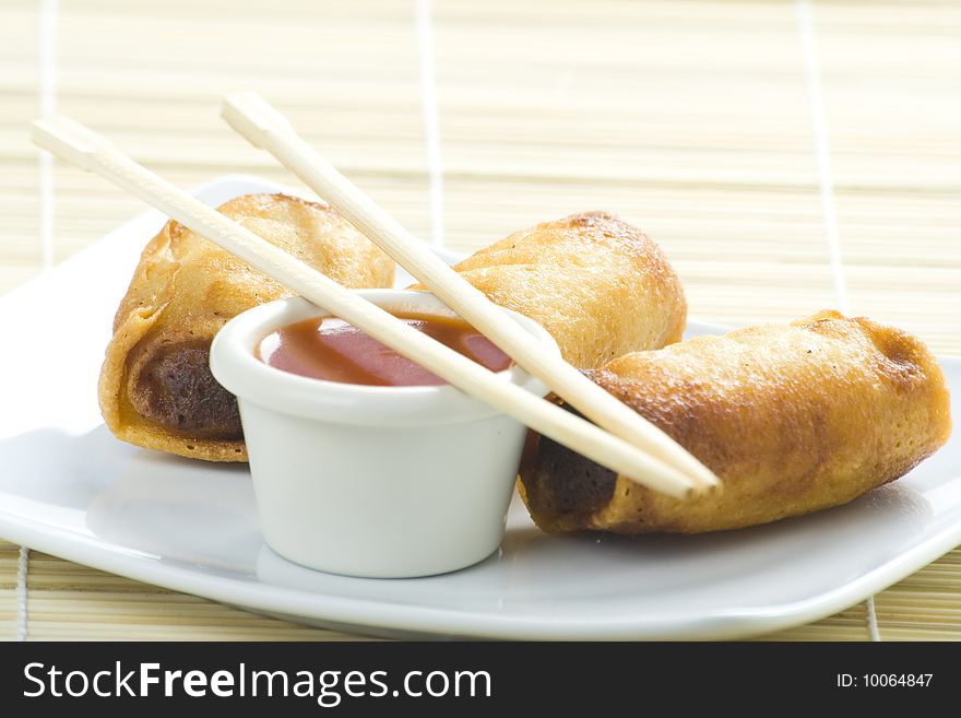 Delicious	
spring rolls  traditional china cuisine isolated