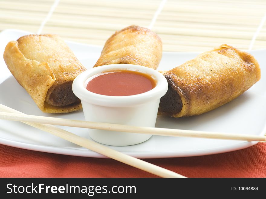 Delicious	
spring rolls  traditional china cuisine isolated