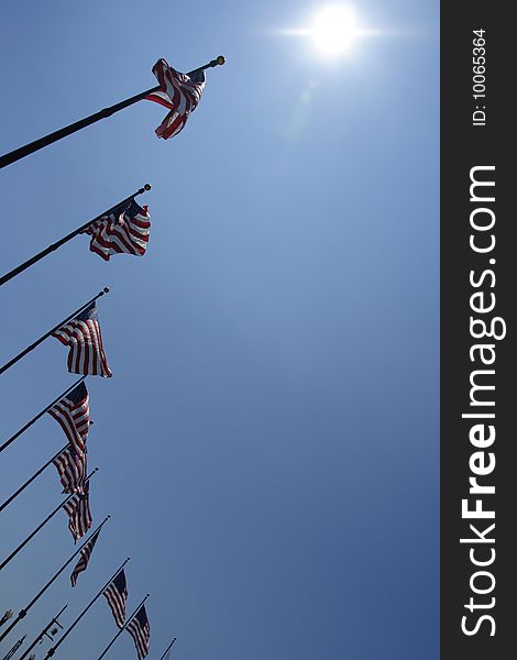 American Flags flying in Chicago during the 4th of July weekend.