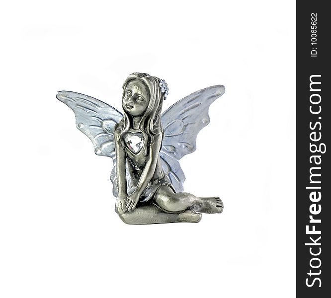 Romantic metallic angel with wing and heart. nice angel.