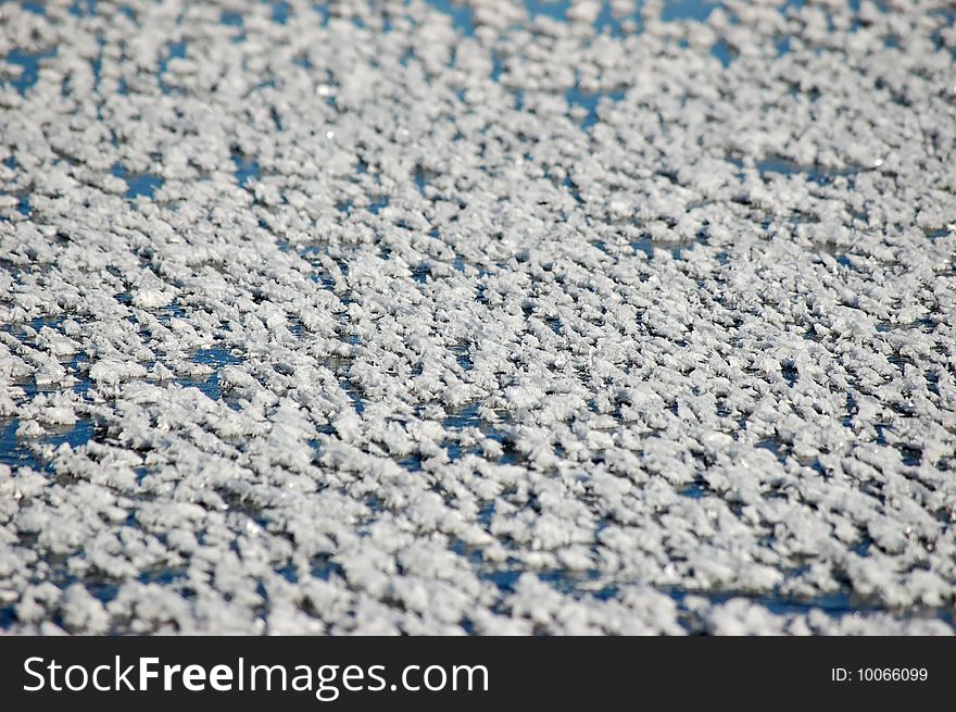 Frozen ice crystals on a lake. Close up and fill frame.