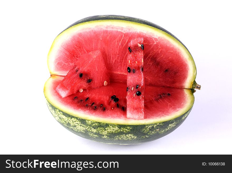 Shot of red juicy watermelon on white background. Shot of red juicy watermelon on white background