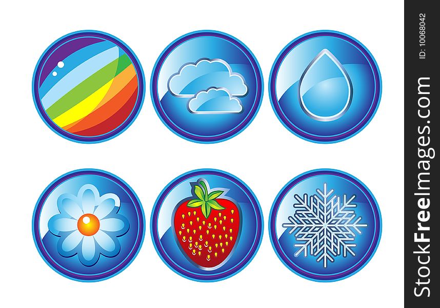 Six icons on the seasons and weather. Six icons on the seasons and weather