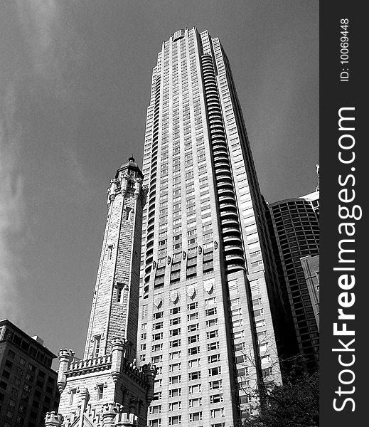 Downtown Chicago including the Water Tower and a modern skyscraper