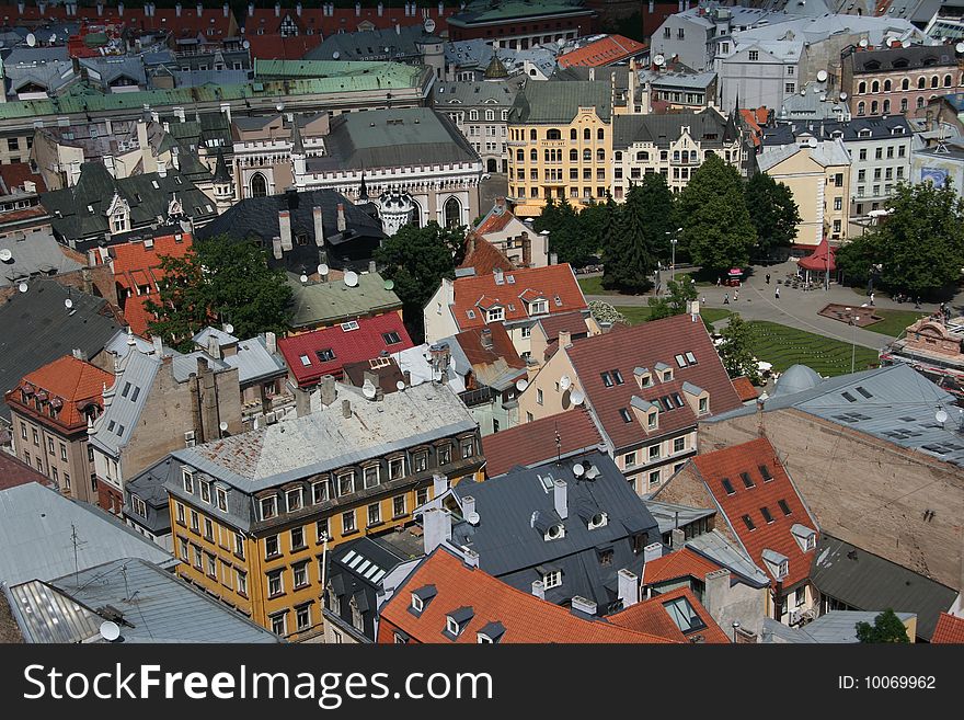 Riga view from the tower, situated in the old part of the city