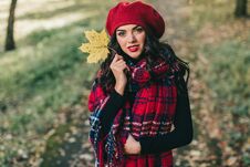 A Beautiful Woman In Autumn. Stock Images