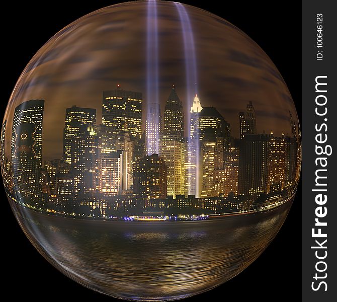 Reflection, Sphere, Water, Night