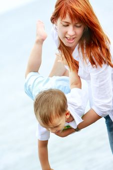 Mother And Son On Beach Stock Images Mother And Son On Beach Stock Images