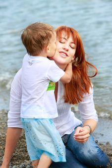 Mother And Son On Beach Stock Images Mother And Son On Beach Stock Images