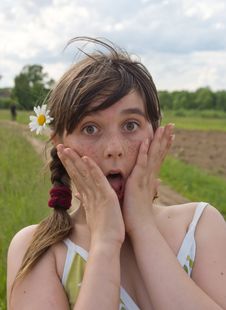 The Astonished Girl With Camomille Stock Image The Astonished Girl With Camomille Stock Image