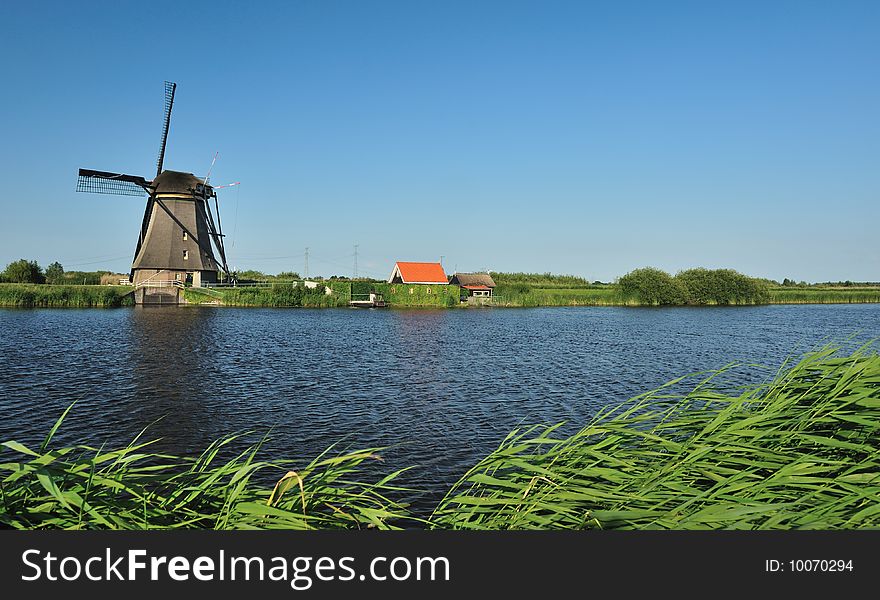 Beautiful windmill landscape at kinderdijk in the netherlands near Rotterdam