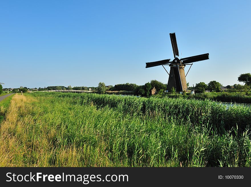 Beautiful windmill landscape at kinderdijk in the netherlands near Rotterdam