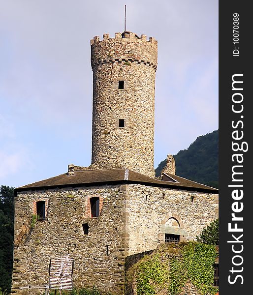 Beautiful medieval fortress with a round tower in Italy