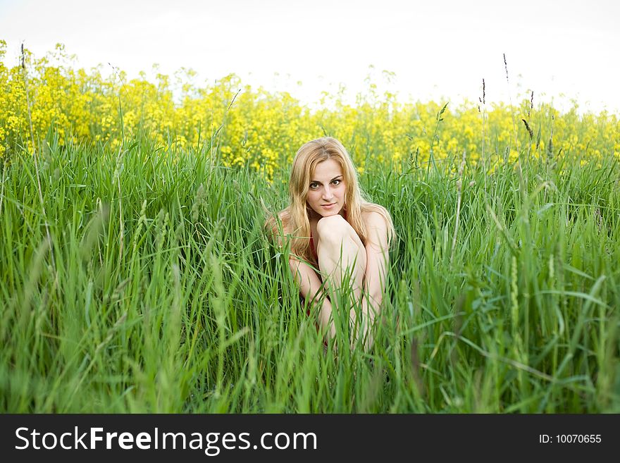An image of young beautiful girl sitting in the grass. An image of young beautiful girl sitting in the grass