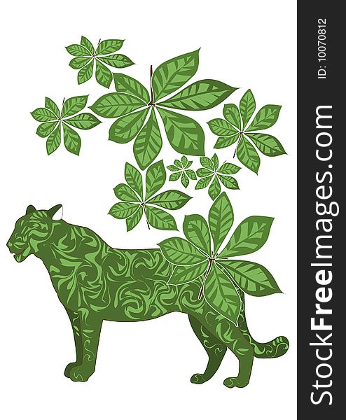 Green leaves and tiger design created a composition of nature